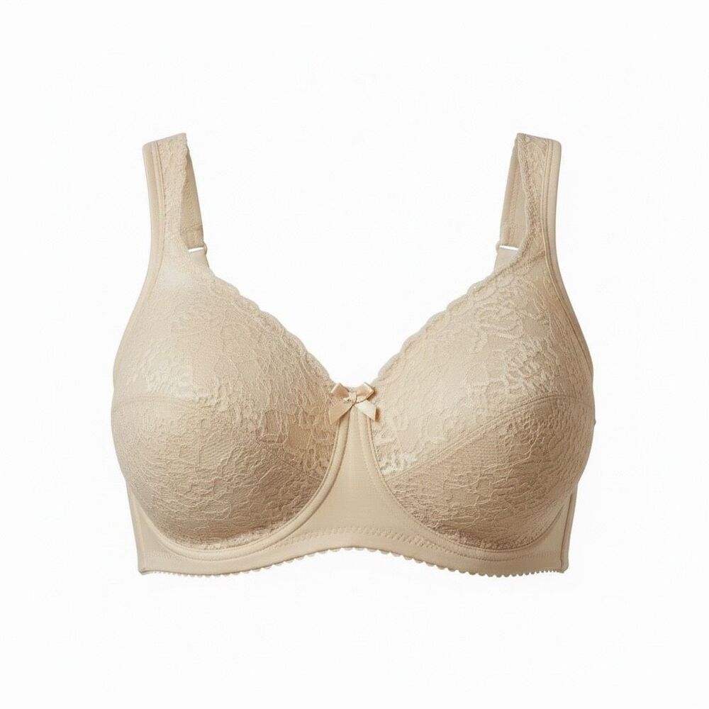 Playtex Full Coverage Bra Size 40B Beige Floral Lace Wide Strap Wireless